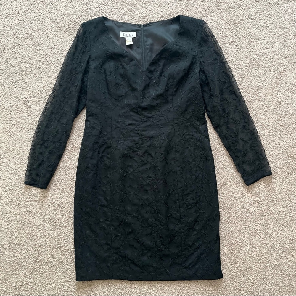 Vintage '80s Gillian Black Embroidered Midi Dress Womens Size 14 Whimsigoth